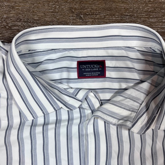 UNTUCKit Shirt Mens 3XL Short Sleeve Stripe Button Down White Gray Preppy Casual - Picture 3 of 6